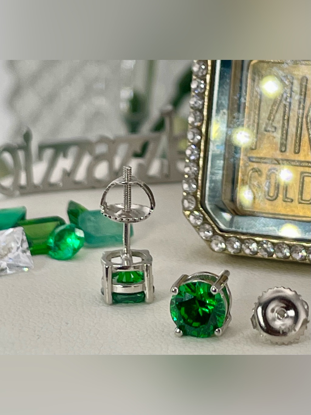 14k Solid WScrews 2ct Emerald Stud Earrings 14k Solid With Solid Gold Screws